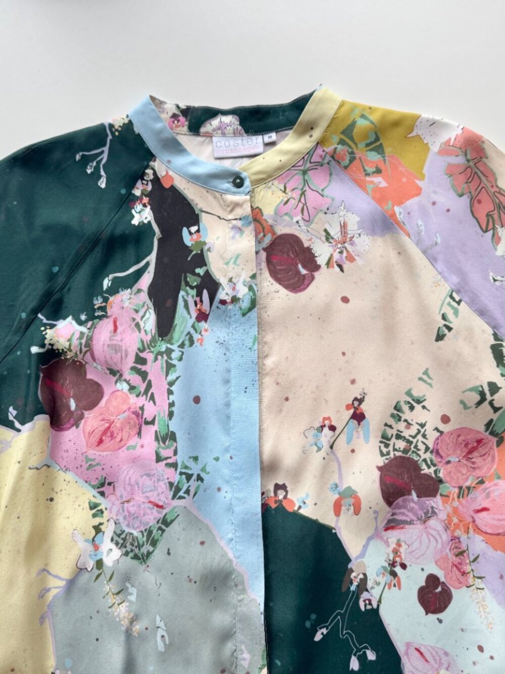 COSTER COPENHAGEN Flamingo Flower Cupro Twill Button Down Tunic Shirt, Size 36/S - Picture 6 of 14